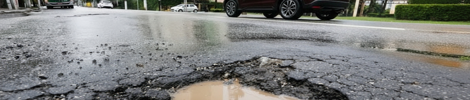 buracos em uma rodivia podem causar grandes estrsgos em seu pneu e roda