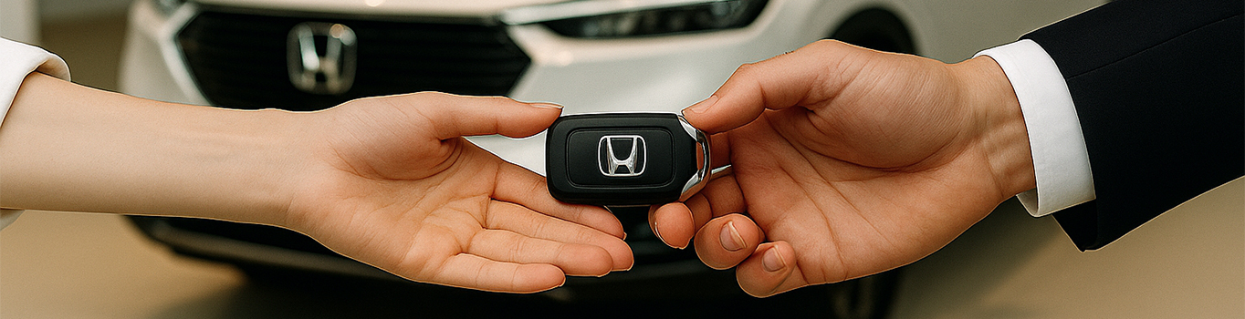 Entrega da chave de um Honda HR-V branco, representando a finalização da contemplação de consórcio Honda.